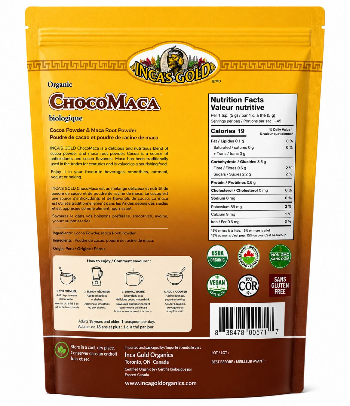 INCA’S GOLD Organic ChocoMaca – 227 g