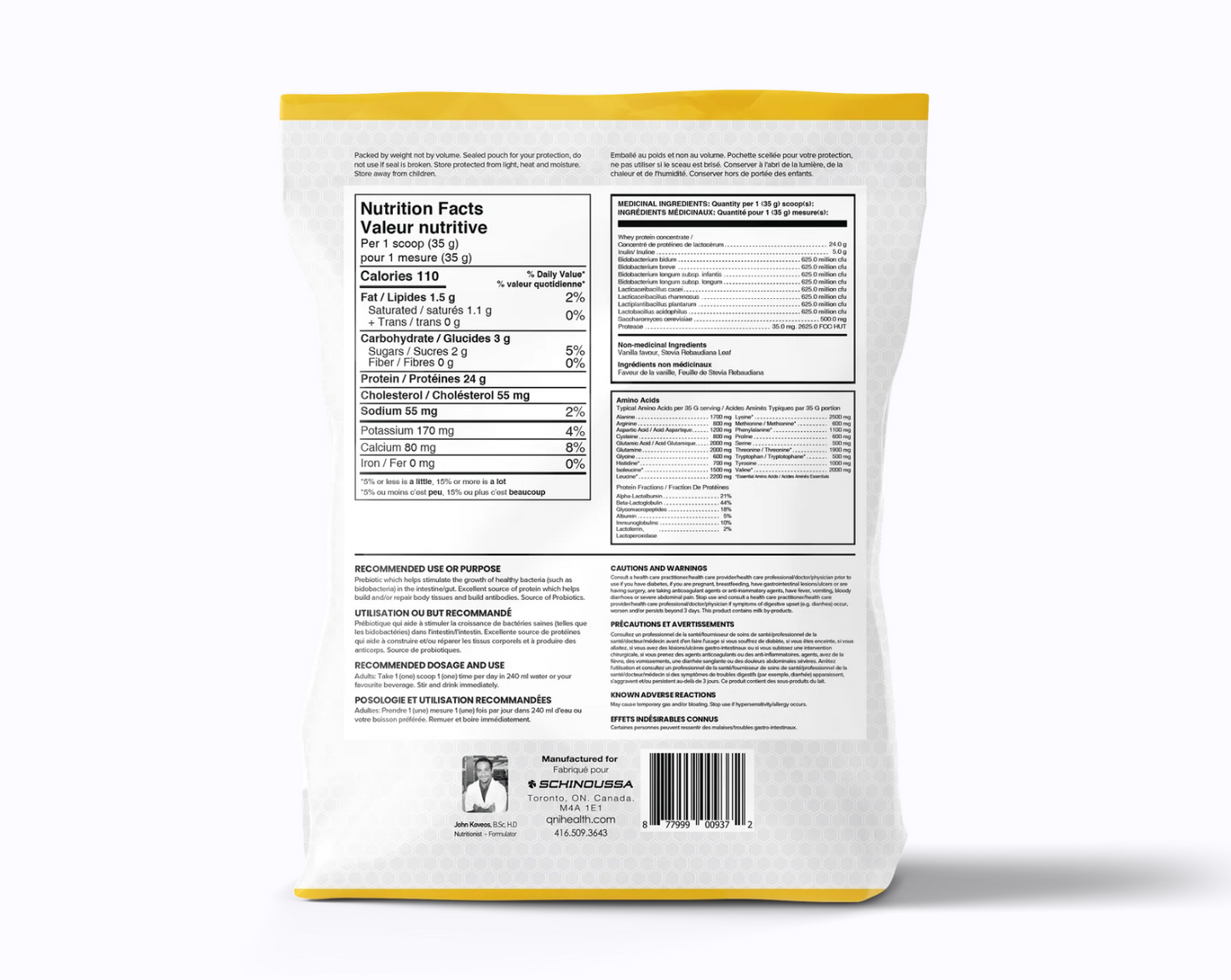 New Zealand Grass Fed Vanilla Whey Concentrate Protein Powder + Probiotics 910 G by Schinoussa Superfoods