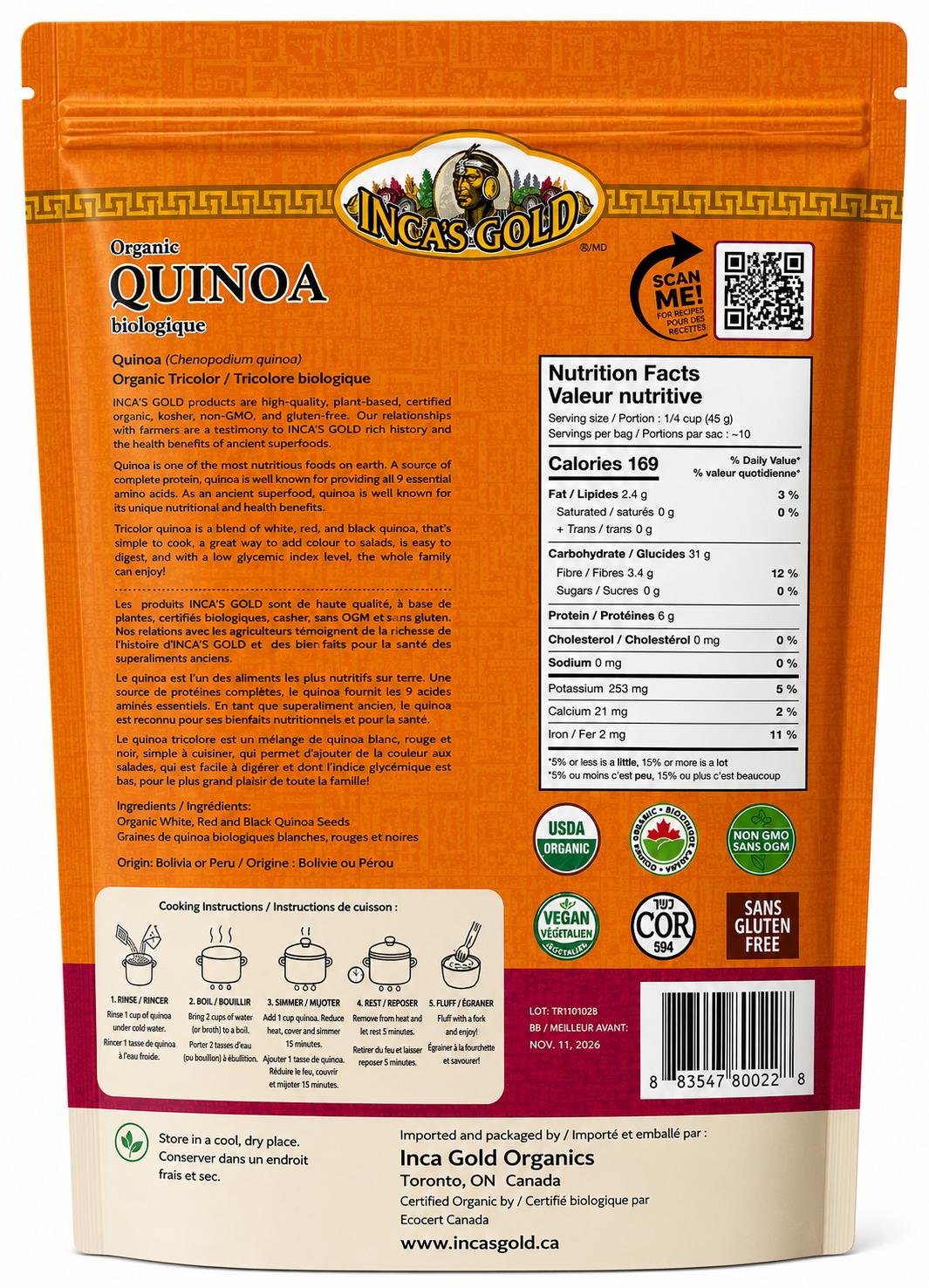 INCA’S GOLD Organic Tri-Colour Quinoa – 454 g
