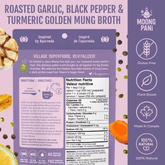 Moong Pani - Roasted Garlic,Turmeric Golden Broth | 18g Plant Protein/pouch | 9 Cups