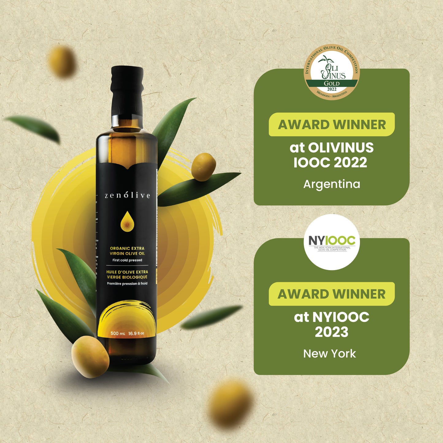 Zenolive Organic Extra Virgin Olive Oil - 500ml bottle from Tunisia