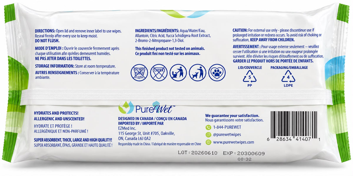 PureWet Biodegradable Pet Wipes – Unscented | 60 Wipes