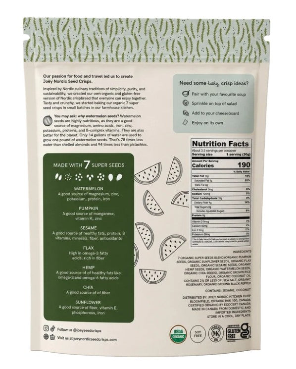 Joey Nordic Rosemary & Black Pepper Seed Crisps - 110 g