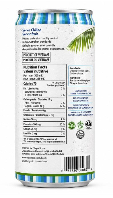 Coco Soul Organic Sparkling Coconut Water – 355 mL