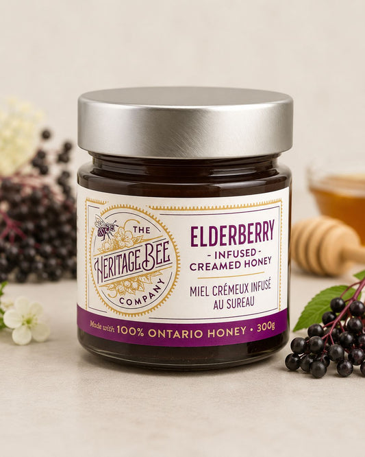 Elderberry Infused Raw Creamed Ontario Wildflower Honey – 300 g
