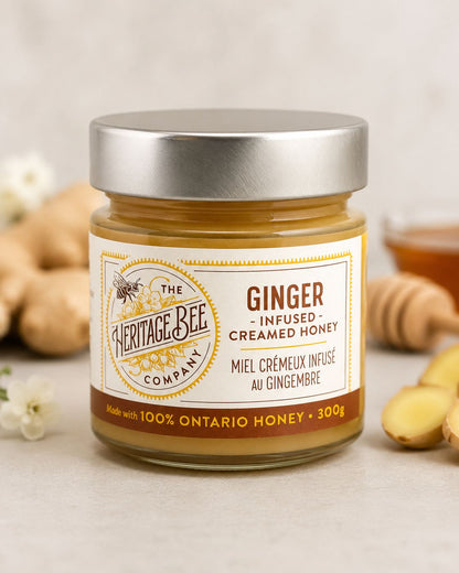 Ginger Infused Creamed Ontario Wildflower Honey – 300 g
