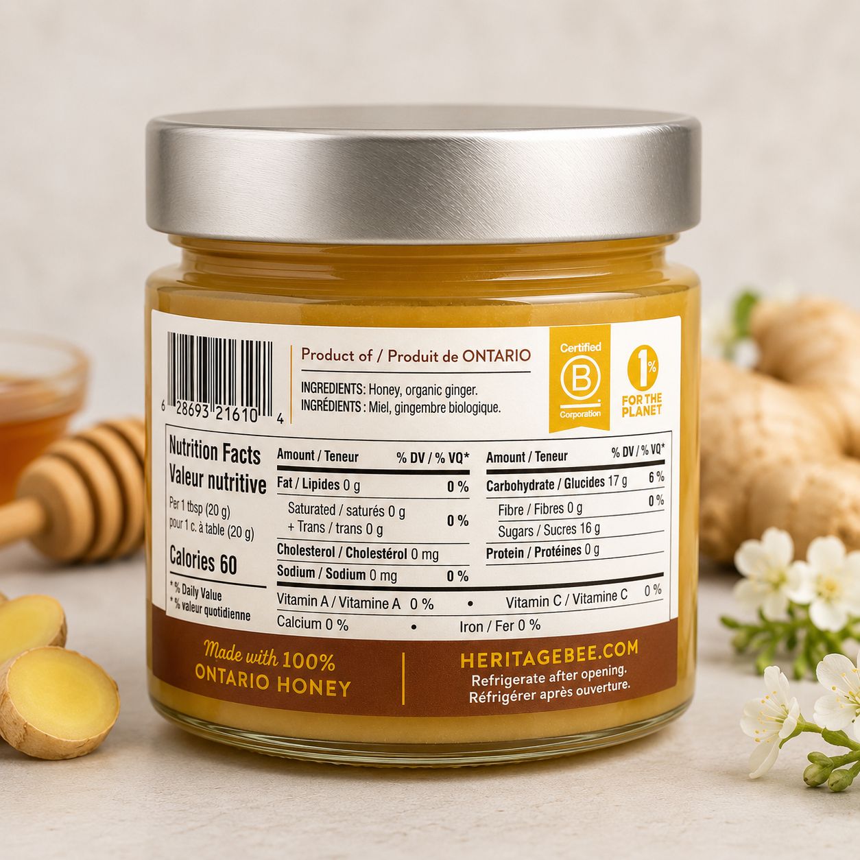 Ginger Infused Creamed Ontario Wildflower Honey – 300 g