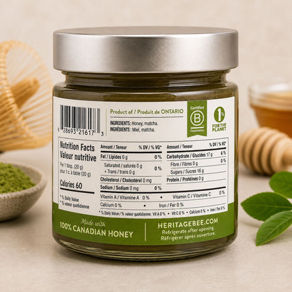 Matcha Infused Raw Creamed Canadian Honey – 300 g