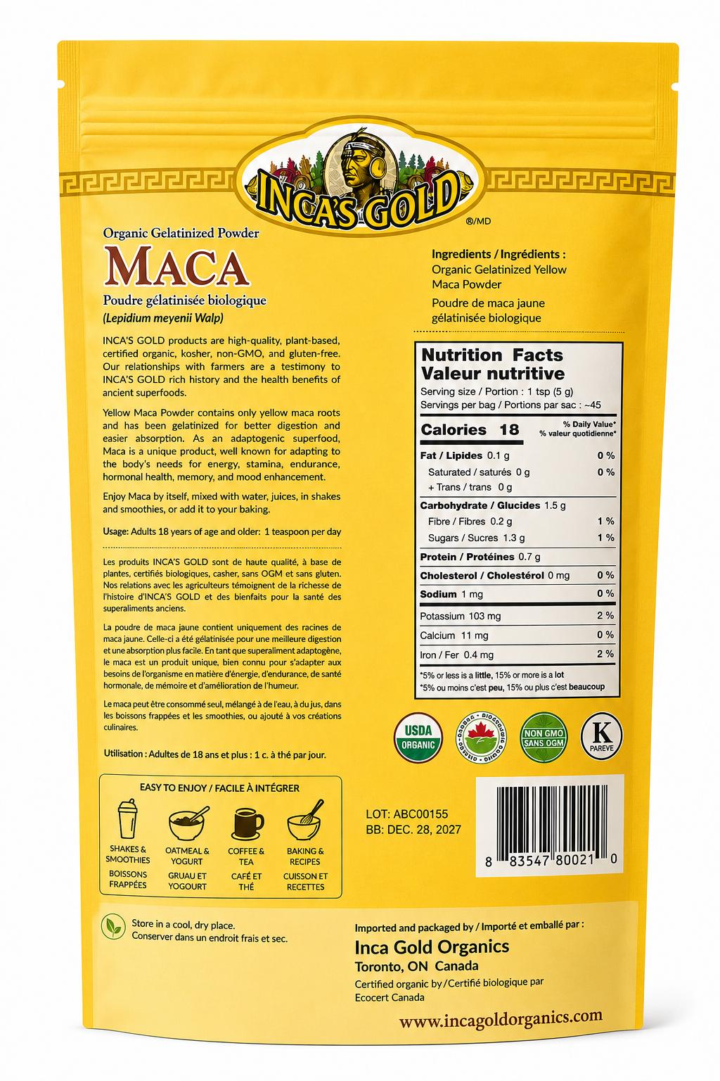 Organic Yellow Maca – Gelatinized Powder | 227 g