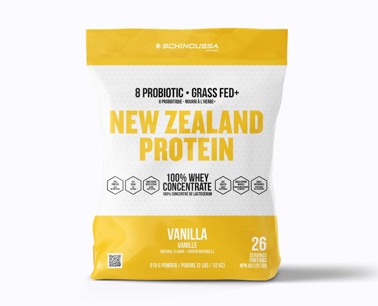 New Zealand Grass Fed Vanilla Whey Concentrate Protein Powder + Probiotics 910 G by Schinoussa Superfoods