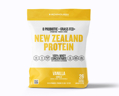 New Zealand Grass Fed Vanilla Whey Concentrate Protein Powder + Probiotics 910 G by Schinoussa Superfoods