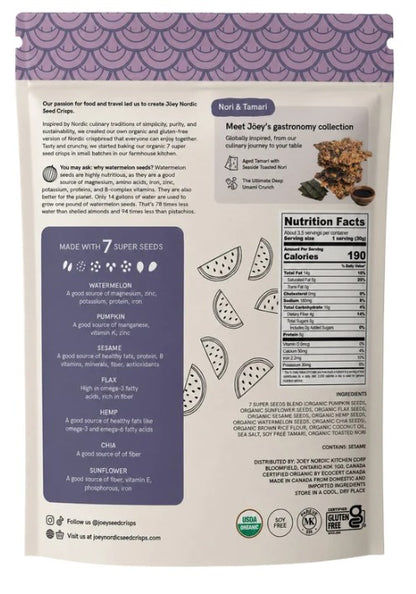 Joey Nordic Nori & Tamari Seed Crisps - 110 g