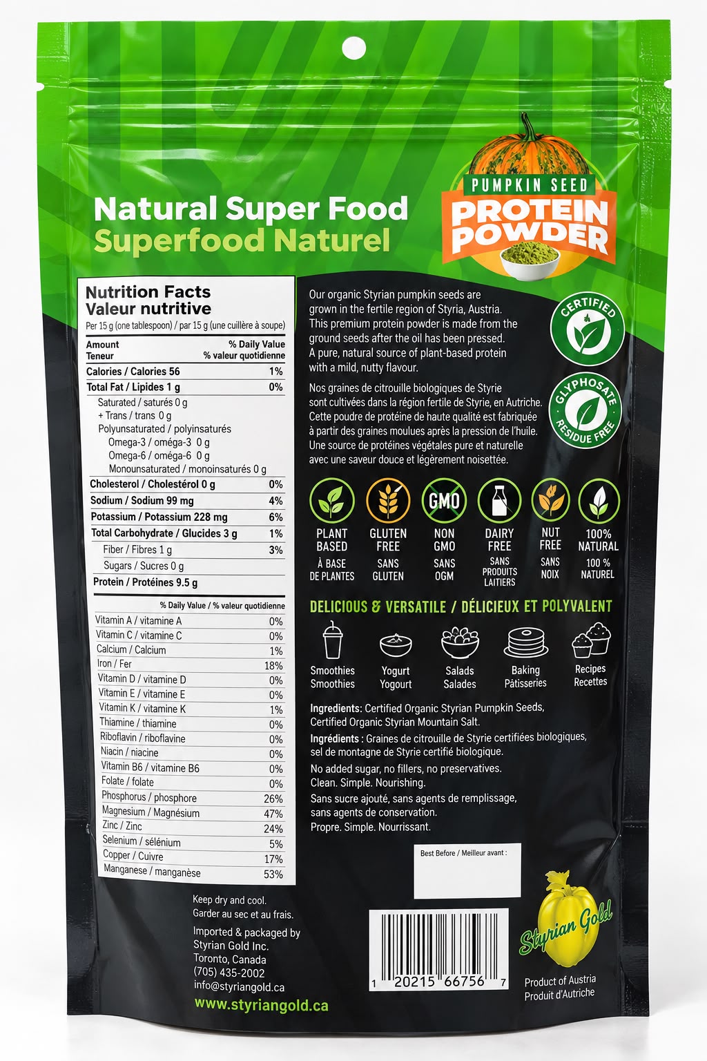 Styrian Gold Organic Pumpkin Seed Protein Powder – 500 g