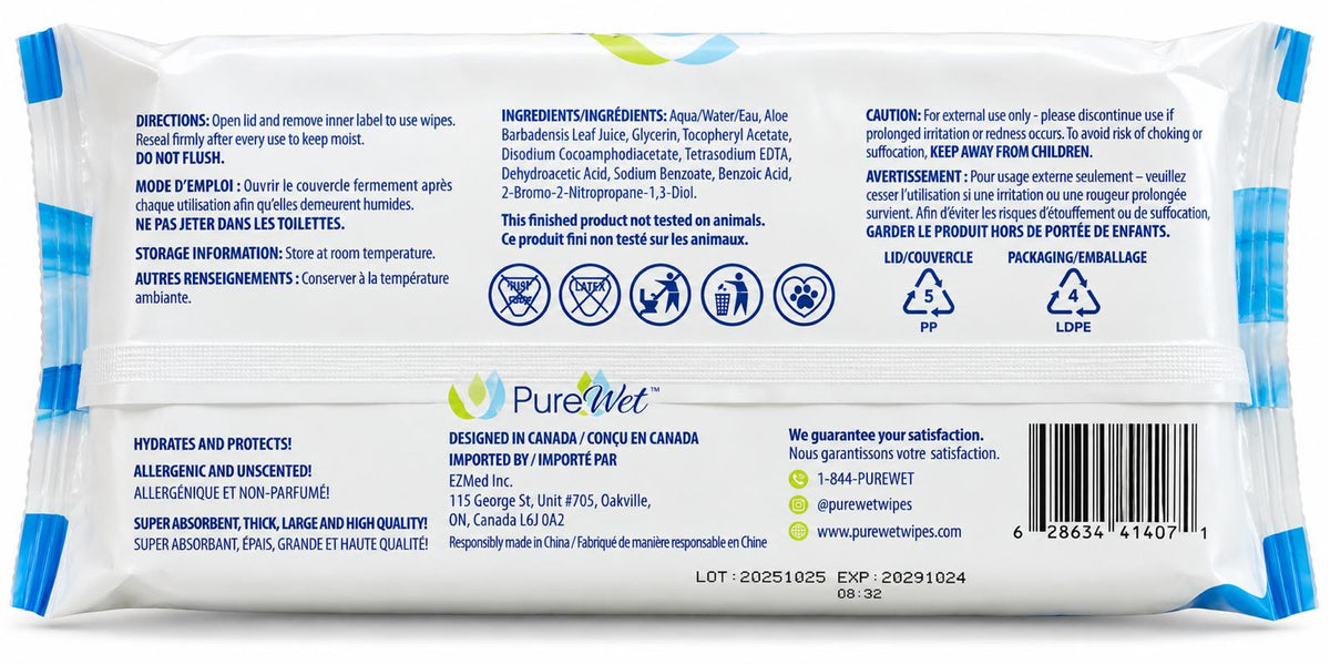 PureWet Biodegradable Hand & Face Wipes – Unscented | 60 Wipes