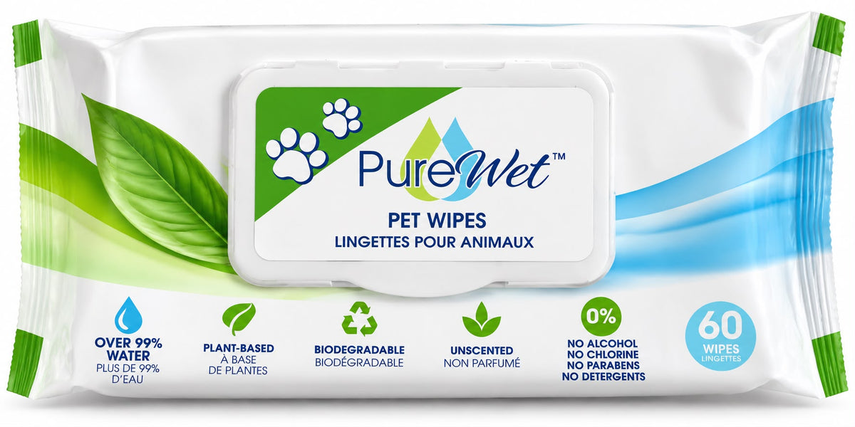 PureWet Biodegradable Pet Wipes – Unscented | 60 Wipes