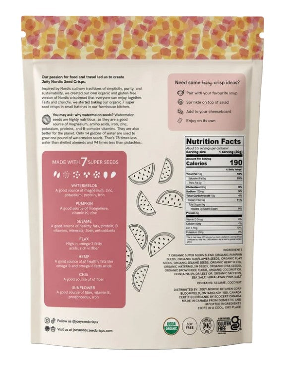 Joey Nordic Saffron & Pink Salt Seed Crisps - 110 g