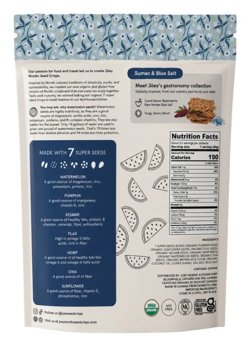 Joey Nordic Sumac & Blue Salt Seed Crisps - 110 g